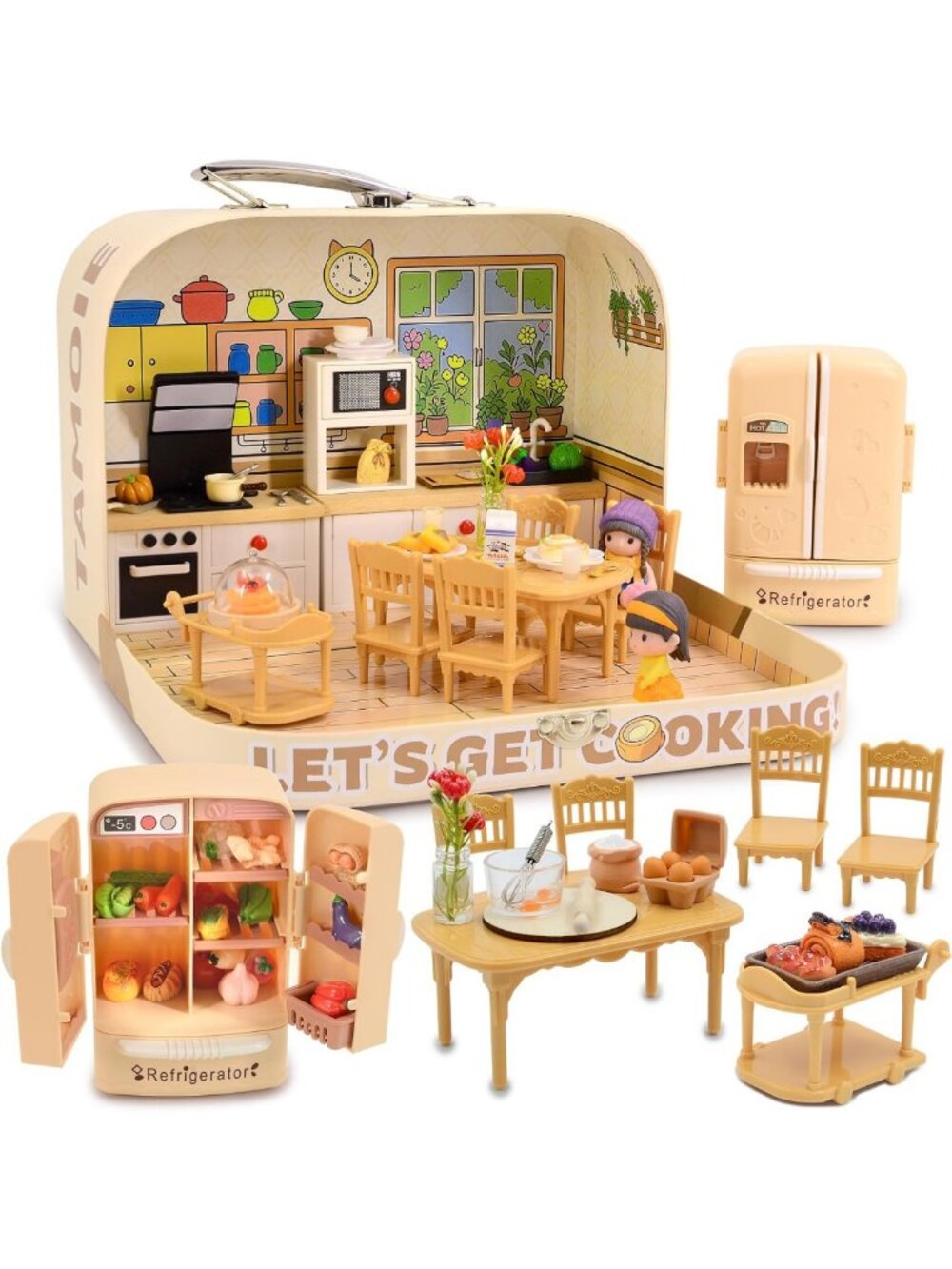 Kids Dollhouse Furniture Set with Kitchen Accessories & Toy Food for Pretend